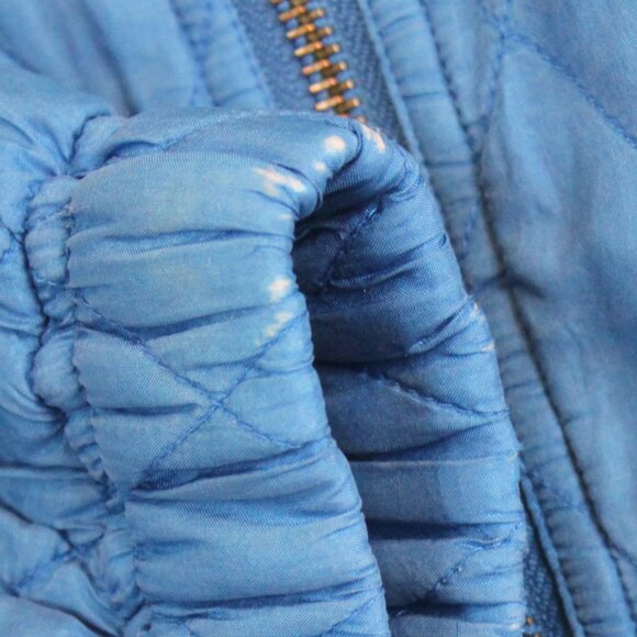 Vintage Carole Little Blue Quilted Silk Zip Up Home Coat Jacket - Picture 12 of 16